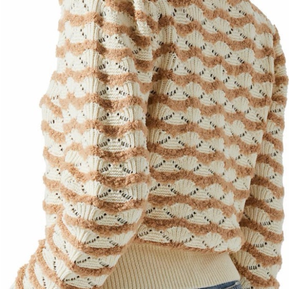 Astr Textured Cream and Tan Sweater - Jaylani Sweater